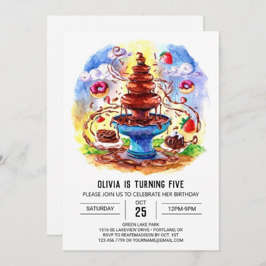 Invitation Chocolat d'aquarelle enchanté Anniversaire (Devant / Derrière)