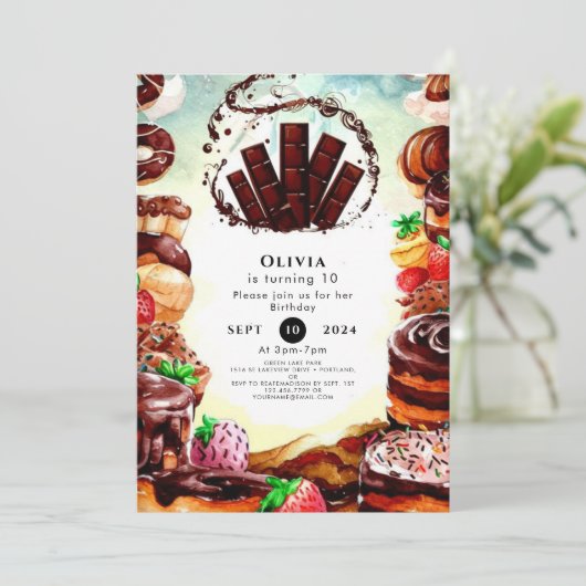 Invitation Chocolat d'aquarelle simple (Debout devant)