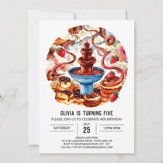 Invitation Chocolat de fontaine colorée Anniversaire (Devant)