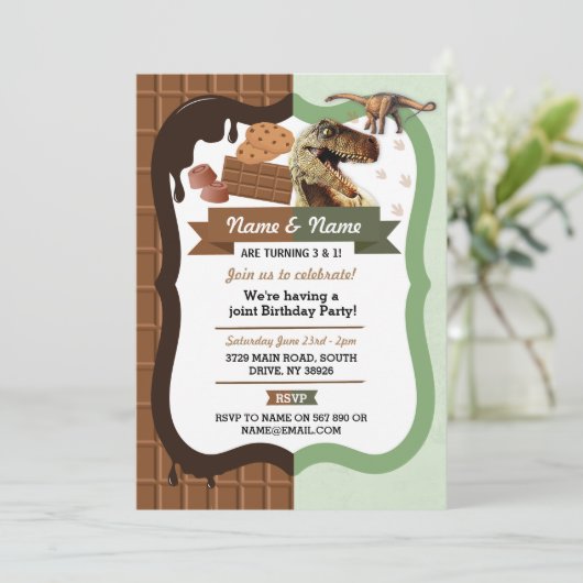 Invitation Chocolat & Dinosaure N'IMPORTE QUEL ÂGE (Debout devant)