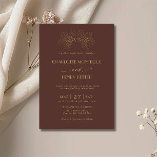 Invitation Chocolat et feuilles de houx dorées Mariage de lux