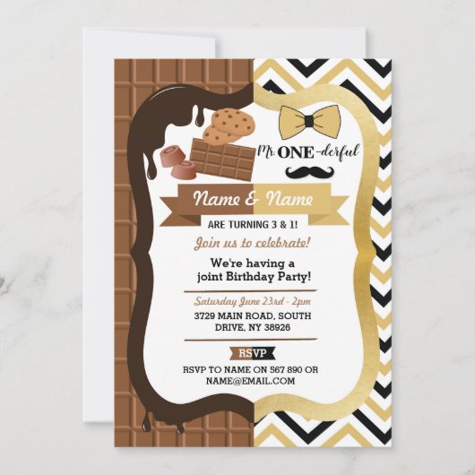 Invitation Chocolat et Mr. One-derful First Birthday Joint (Devant)