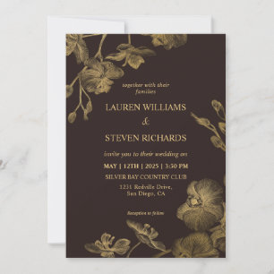Invitation Chocolat foncé personnalisé Brown Mariage or