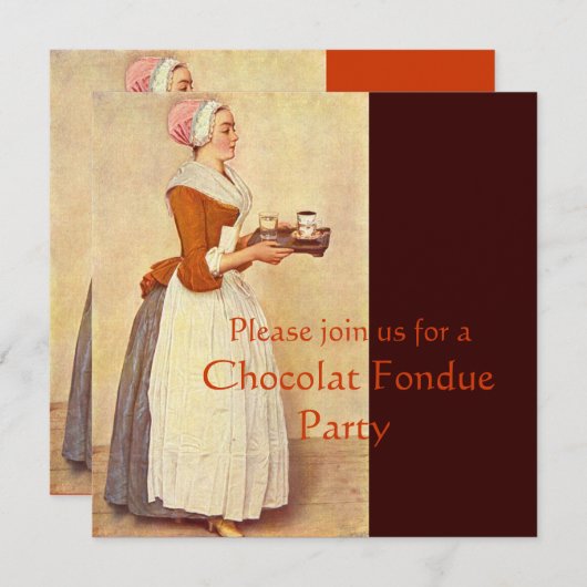 INVITATION CHOCOLAT FONDUE DÎNER FÊTE (Devant / Derrière)