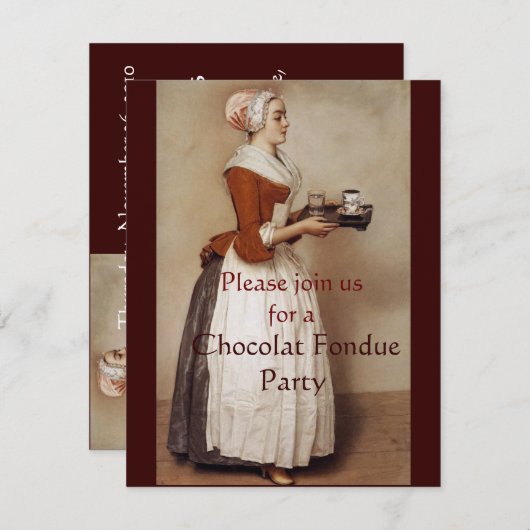 INVITATION CHOCOLAT FONDUE DÎNER FÊTE (Devant / Derrière)