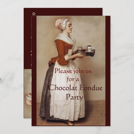 INVITATION CHOCOLAT FONDUE DÎNER FÊTE (Devant / Derrière)
