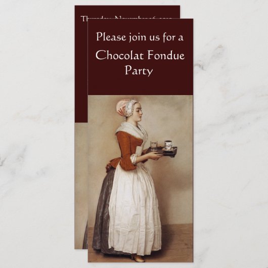 INVITATION CHOCOLAT FONDUE DÎNER FÊTE (Devant / Derrière)