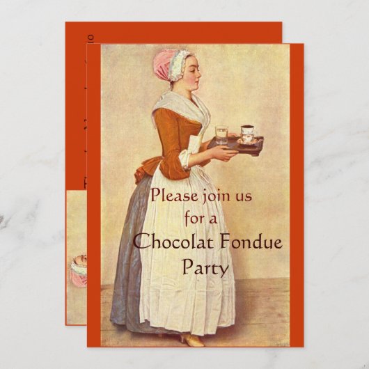 INVITATION CHOCOLAT FONDUE DÎNER FÊTE (Devant / Derrière)
