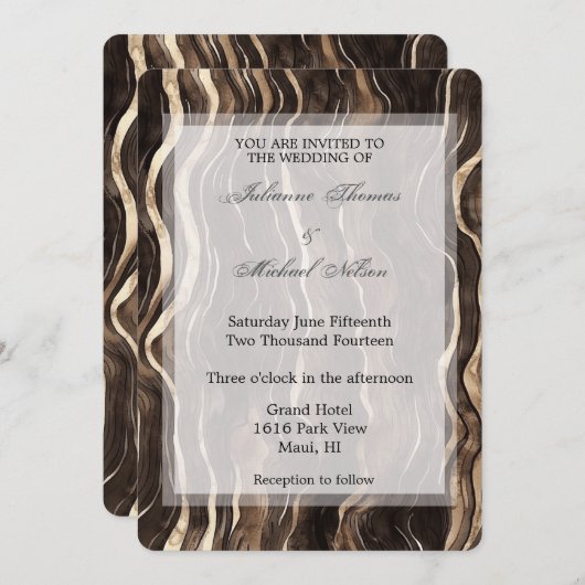 Invitation Chocolat Gold Faille Floral Mariage (Devant / Derrière)