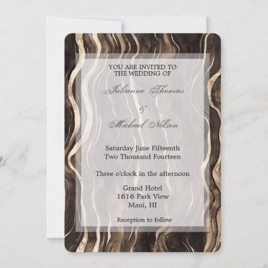 Invitation Chocolat Gold Faille Floral Mariage (Devant)