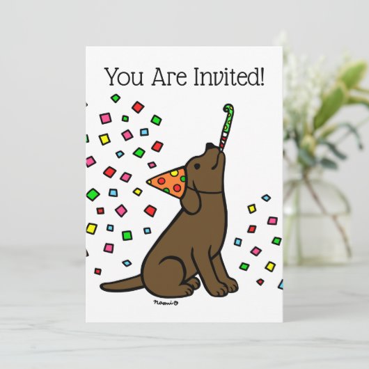 Invitation Chocolat Labrador Confetti fête d'anniversaire (Debout devant)