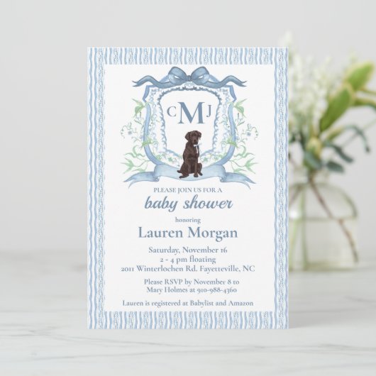 Invitation Chocolat Labrador Monogramme Baby shower Invitatio (Debout devant)