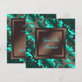 Invitation Chocolat marron bleu aqua Damask Party (Devant / Derrière)