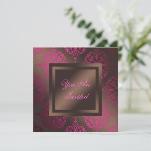 Invitation Chocolat marron fuchsia Fête (Debout devant)