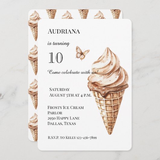 Invitation Chocolat Mocha Vanilla Ice Cream Cone Anniversaire (Devant / Derrière)