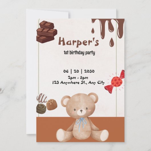 Invitation Chocolat, ours et bonbons (Devant)