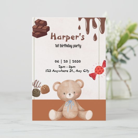 Invitation Chocolat, ours et bonbons (Debout devant)
