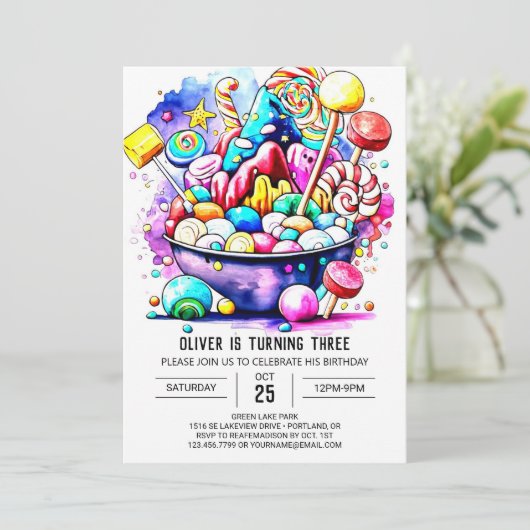 Invitation Chocolat sucré moderne Anniversaire (Debout devant)