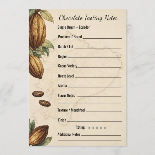 Invitation Chocolate Tasting Notes Professional Format Card (Devant)