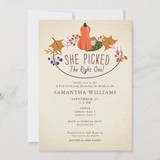 Invitation Choisi le bon - Citrouille d'automne Fête des mari (Devant)