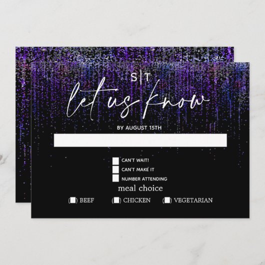 Invitation Choix de repas moderne RSVP Edgy Parties scintilla (Devant / Derrière)