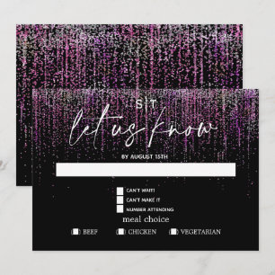 Invitation Choix de repas moderne RSVP Paillettes Magenta Edg