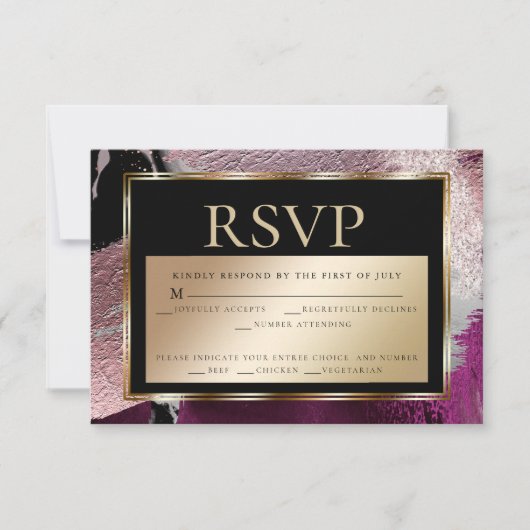 Invitation Choix de repas RSVP | Cassis métallique or Texture (Devant)