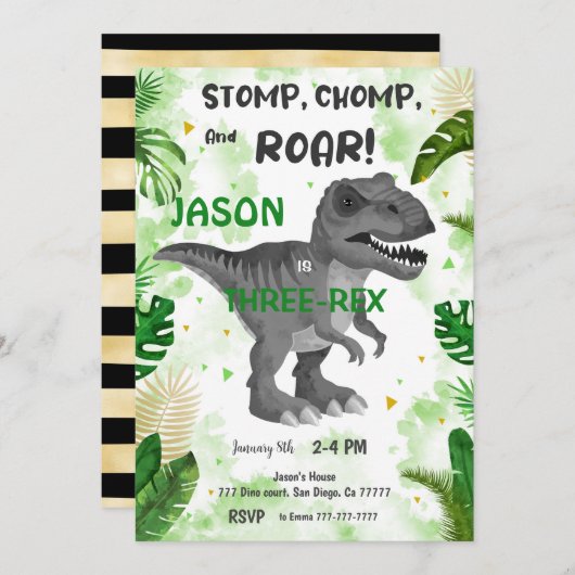 Invitation CHOMP ET RACINE ! Son Dinosaure (Devant / Derrière)