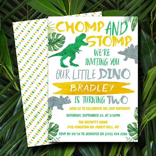 Invitation Chomp & Stomp ! Dinosaur Boys 2e anniversaire