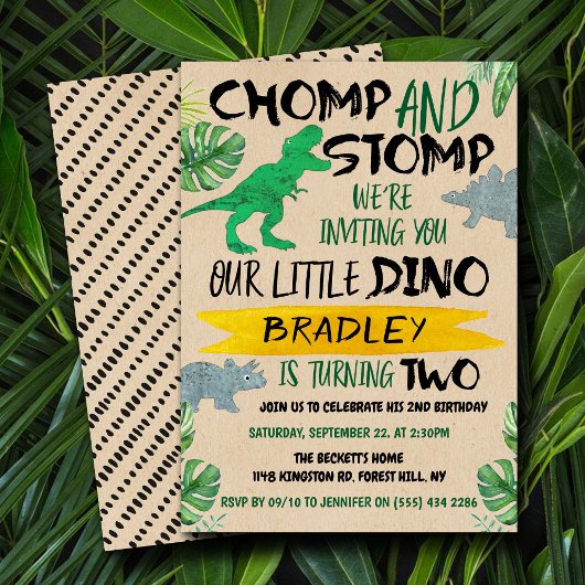 Invitation Chomp & Stomp ! Dinosaur Boys 2e anniversaire