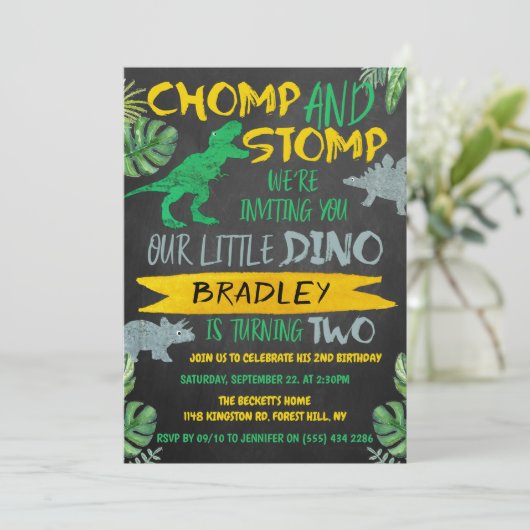 Invitation Chomp & Stomp ! Dinosaur Boys 2e anniversaire (Debout devant)