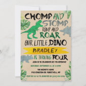 Invitation Chomp & Stomp ! Dinosaur Boys 4e anniversaire (Devant)