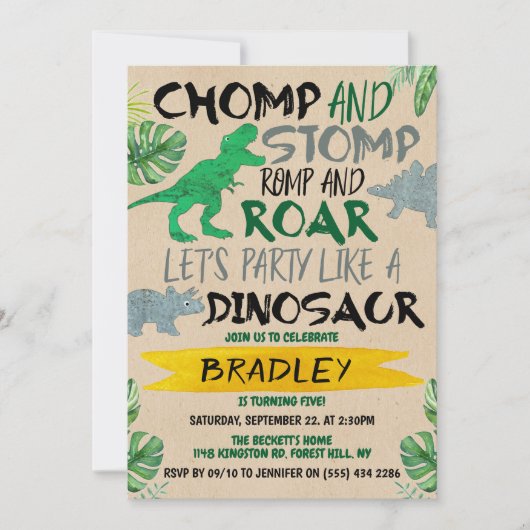 Invitation Chomp & Stomp ! Dinosaur Garçons N'Importe Quel Âg (Devant)