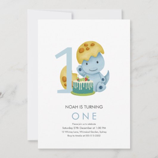 Invitation Chompe Stomp Dinosaur OLIVER 1er anniversaire (Devant)