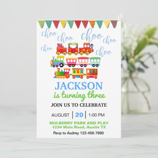 Invitation Choo Choo Cute Train Anniversaire (Debout devant)