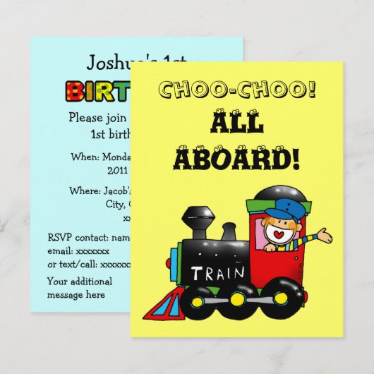 Invitation choo choo train 1er anniversaire (Devant / Derrière)