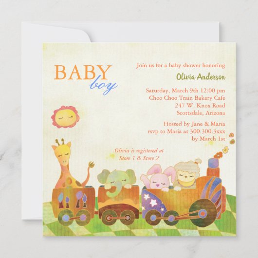 Invitation Choo Choo Train Baby shower bébé garçon (Devant)