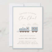 Invitation Choo Choo Train Boys Blue Birthday Party (Devant)