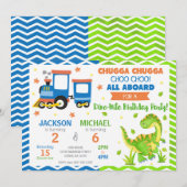 Invitation Choo Choo Train & Dinosaur Joint Birthday (Devant / Derrière)