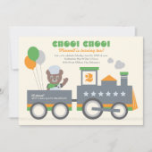 Invitation Choo Choo Train Orange Bear Conducteur Anniversair (Devant)