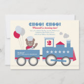 Invitation Choo Choo Train Red Bear Conducteur Anniversaire (Devant)