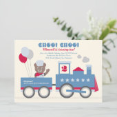 Invitation Choo Choo Train Red Bear Conducteur Anniversaire (Debout devant)