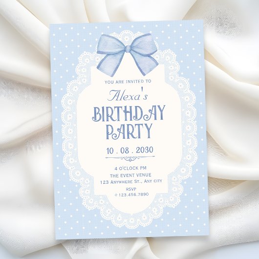 Invitation Choquette d'anniversaire à ruban bleu