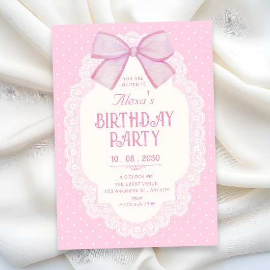 Invitation Choquette d'anniversaire à ruban rose