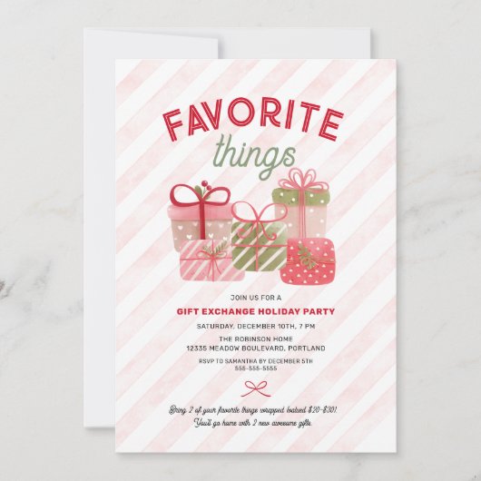Invitation Choses préférées Amis Gite Échange de cadeaux (Devant)