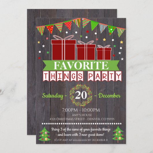 Invitation Choses préférées Échange de cadeaux de Noël (Devant / Derrière)