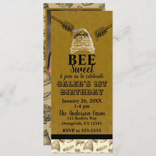 Invitation Chou Bee Beehive Anniversaire Photo Ticket (Devant / Derrière)