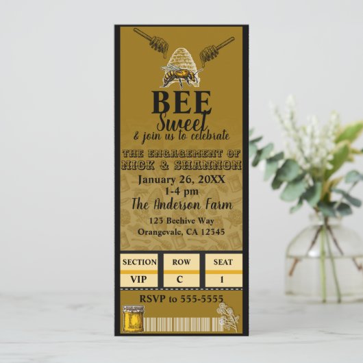 Invitation Chou Bee Beehive Birthday Party Event Ticket (Debout devant)