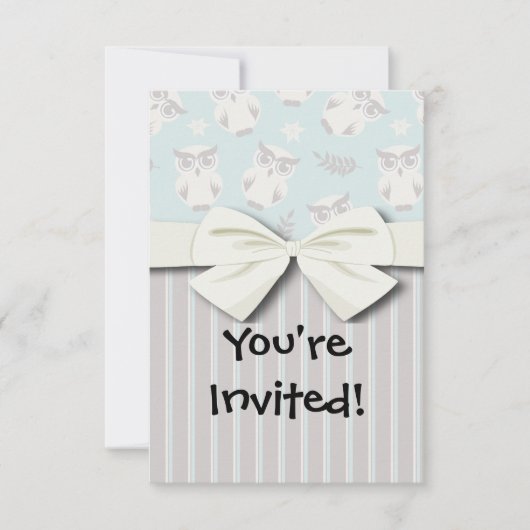 Invitation chou blanc mignon motif et rayures (Devant)