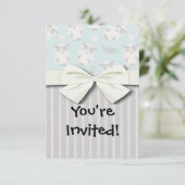 Invitation chou blanc mignon motif et rayures (Debout devant)